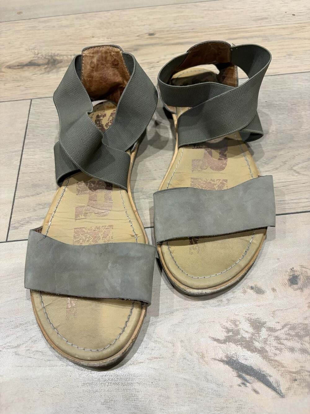 Sorel Ella Flat Sandals with Olive Green Suede Straps